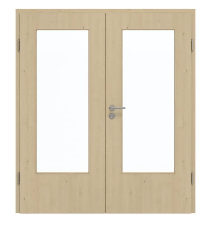 GARANT Drzwi dwuskrzydłowe wraz z ościeżnicą, naturalny klon GCK08 z przeszkleniem LA-DIN