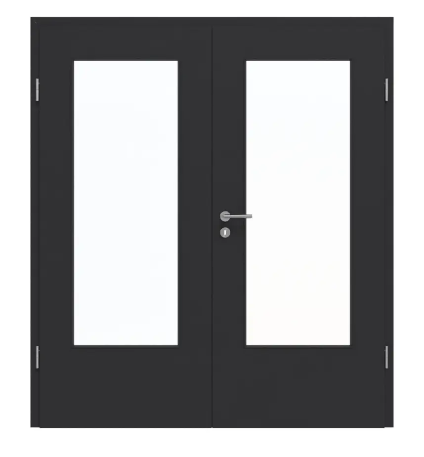 Drzwi dwuskrzydłowe GARANT z ościeżnicą matowy RAL 9005 G-TEC z przeszkleniem LA-DIN