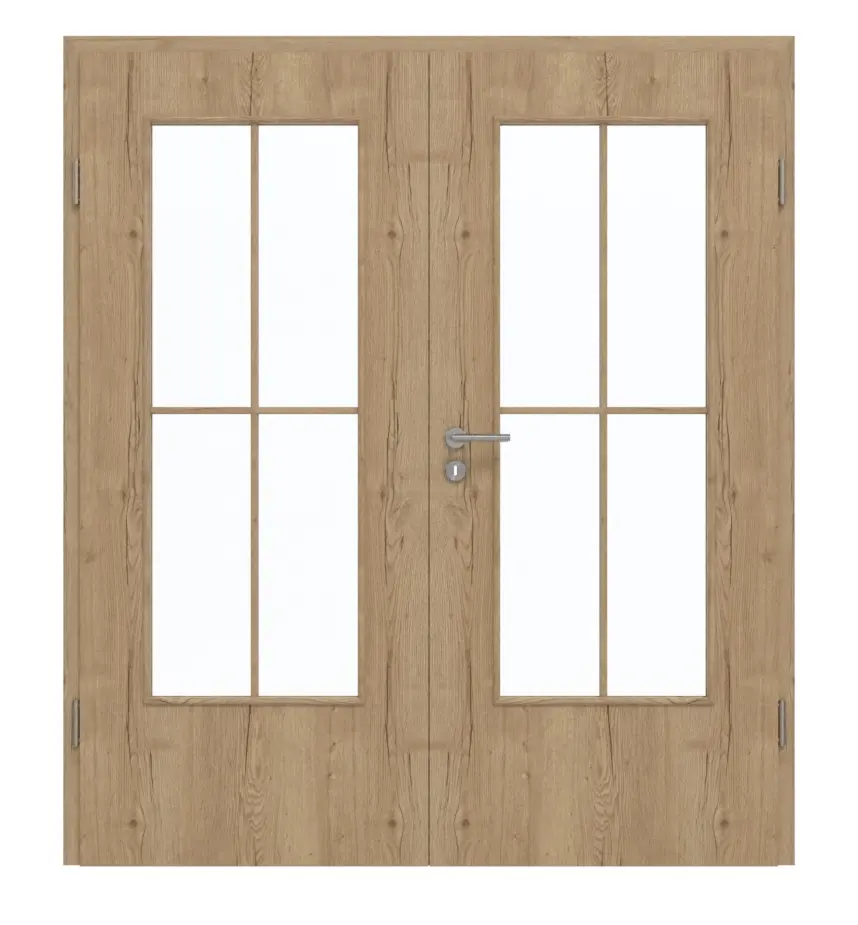 GARANT Drzwi podwójne wraz z ościeżnicą Authentic dąb szczelinowy GCK08 z przeszkleniem LA-DIN szpros SP0