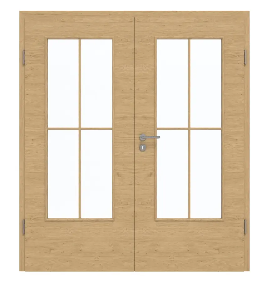 GARANT Drzwi dwuskrzydłowe wraz z ościeżnicą Quer Authentic dąb szypułkowy CePaL z przeszkleniem LA-DIN szprosy SP0