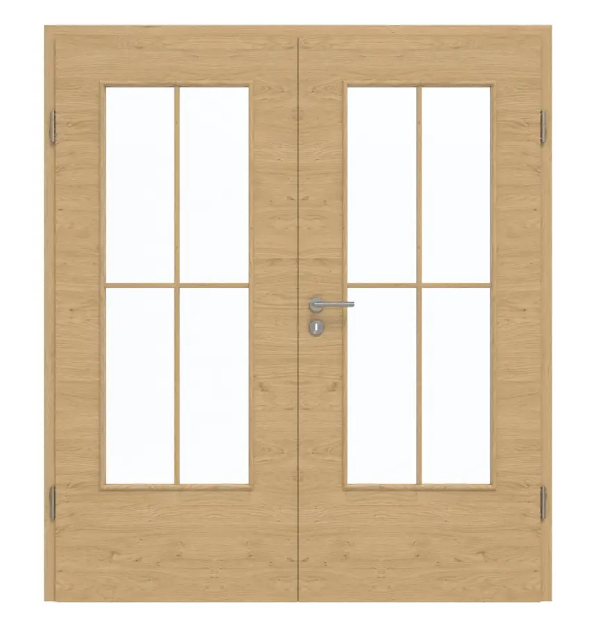 GARANT Drzwi dwuskrzydłowe wraz z ościeżnicą układ poprzeczny Authentic dąb z sękami GCK08 z przeszkleniem LA-DIN szprosy SP0