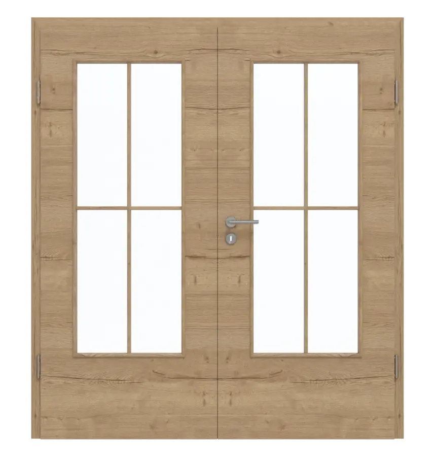 GARANT Drzwi dwuskrzydłowe wraz z ościeżnicą układ poprzeczny Authentic dąb szczelinowy CePaL z przeszkleniem LA-DIN szprosy SP0