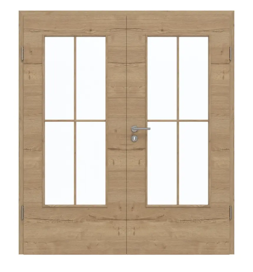 GARANT drzwi 2-skrzydłowe z ościeżnicą wzdłuż Authentic dąb szczelinowy GCK08 z przeszkleniem LA-DIN szpros SP0