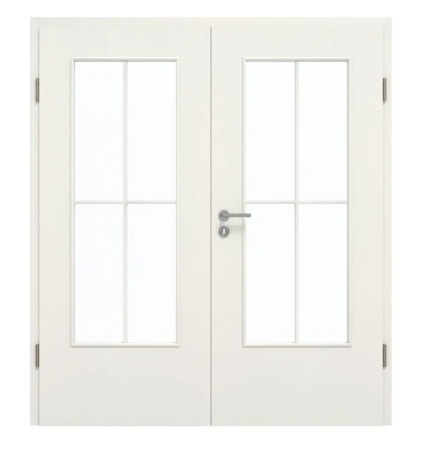 GARANT Drzwi dwuskrzydłowe wraz z ościeżnicą Biel ze strukturą Premium CePaL z przeszkleniem LA-DIN Szpros SP0