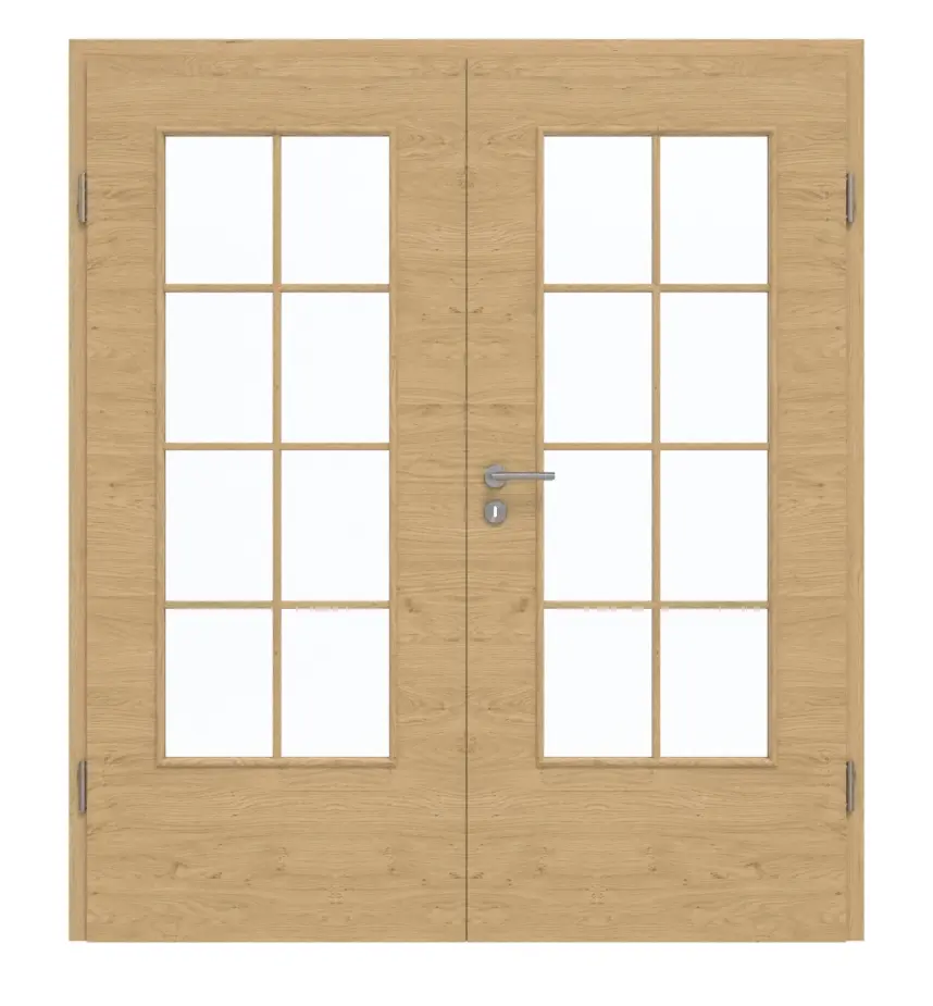 GARANT Drzwi dwuskrzydłowe wraz z ościeżnicą układ poprzeczny Authentic dąb z sękami GCK08 z przeszkleniem LA-DIN szprosy SP1