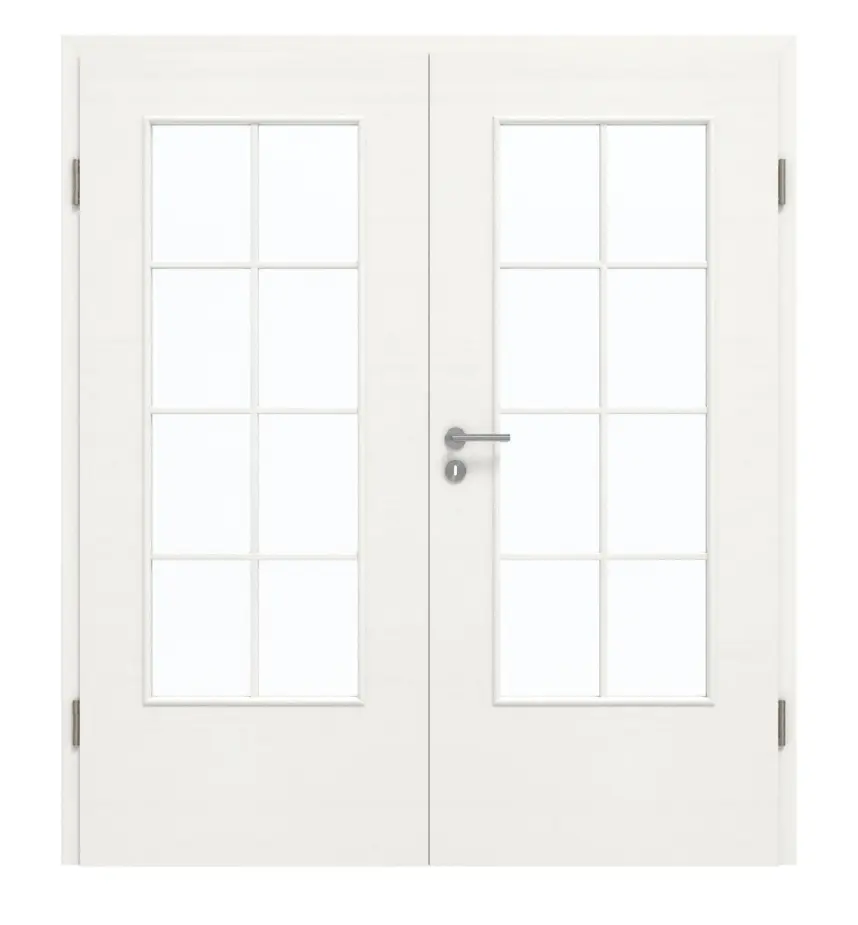 GARANT Drzwi dwuskrzydłowe wraz z ościeżnicą układ poprzeczny Authentic Bianco GCK08 z przeszkleniem LA-DIN szprosy SP1