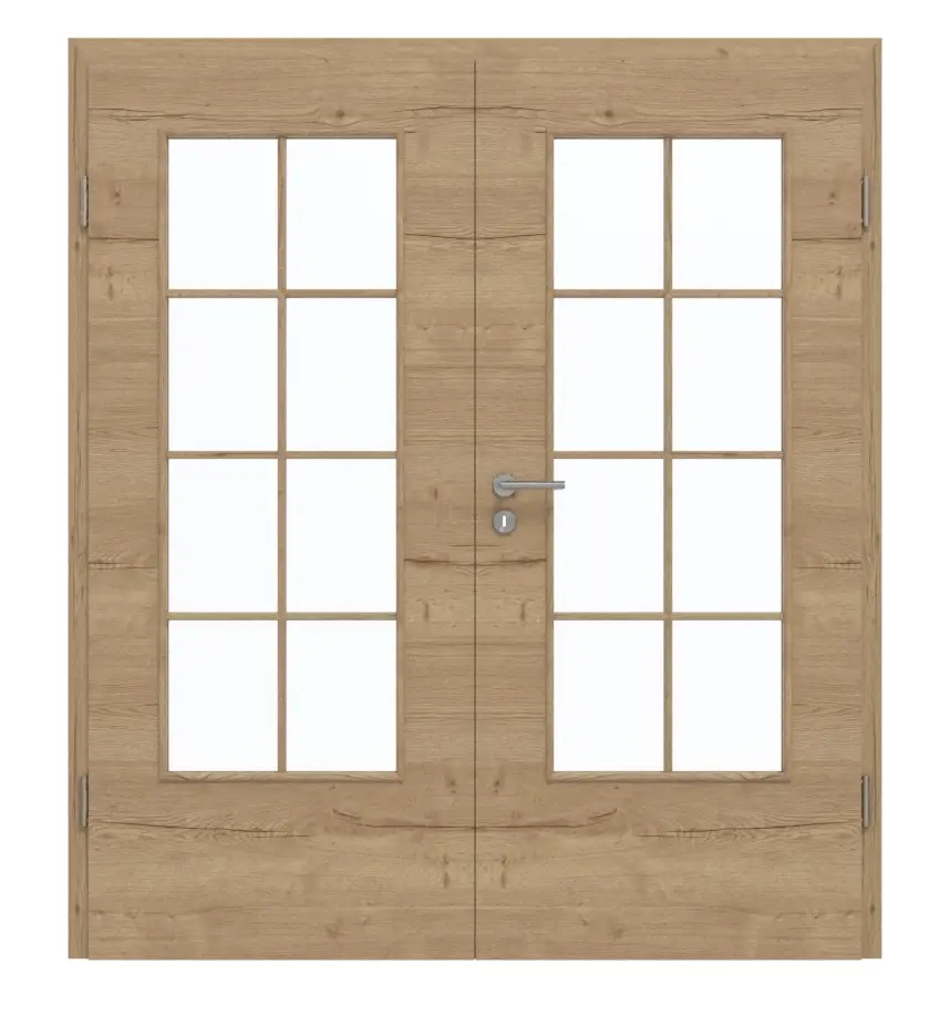 GARANT Drzwi dwuskrzydłowe wraz z ościeżnicą układ poprzeczny Authentic dąb szczelinowy CePaL z przeszkleniem LA-DIN szprosy SP1