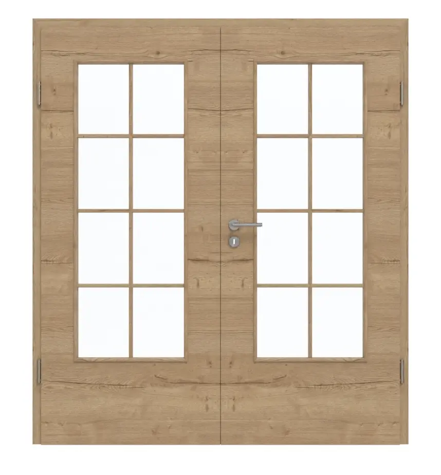 GARANT Drzwi podwójne wraz z ościeżnicą układ poprzeczny Authentic dąb szczelinowy GCK08 z przeszkleniem LA-DIN słupek SP1