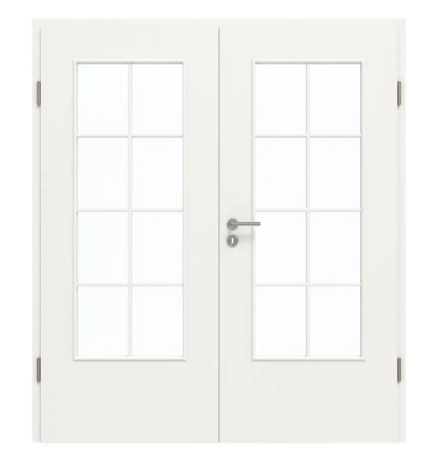 GARANT drzwi dwuskrzydłowe z ościeżnicą biały lakier 9016 CePaL z przeszkleniem LA-DIN szpros SP1