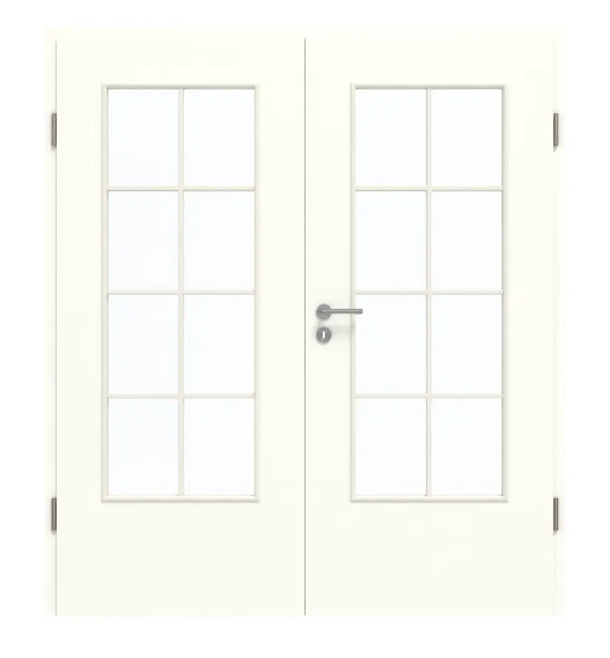 GARANT Drzwi dwuskrzydłowe wraz z ościeżnicą U11026SD kryształowa biel  GHK08 z przeszkleniem LA-DIN szprosy SP1