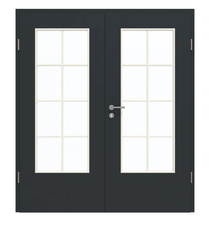 GARANT drzwi dwuskrzydłowe z ościeżnicą U12000SD wulkaniczna czerń GHK08 z przeszkleniem LA-DIN szprosy SP1