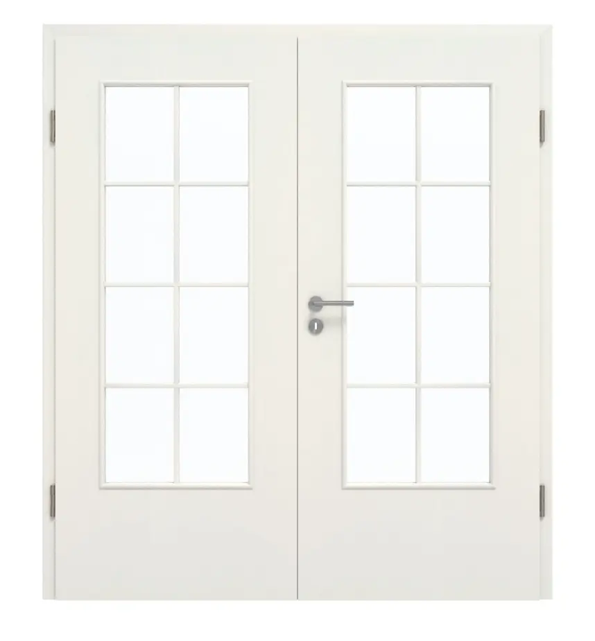 GARANT Drzwi dwuskrzydłowe wraz z ościeżnicą Biel ze strukturą Premium CePaL z przeszkleniem LA-DIN Szpros SP1