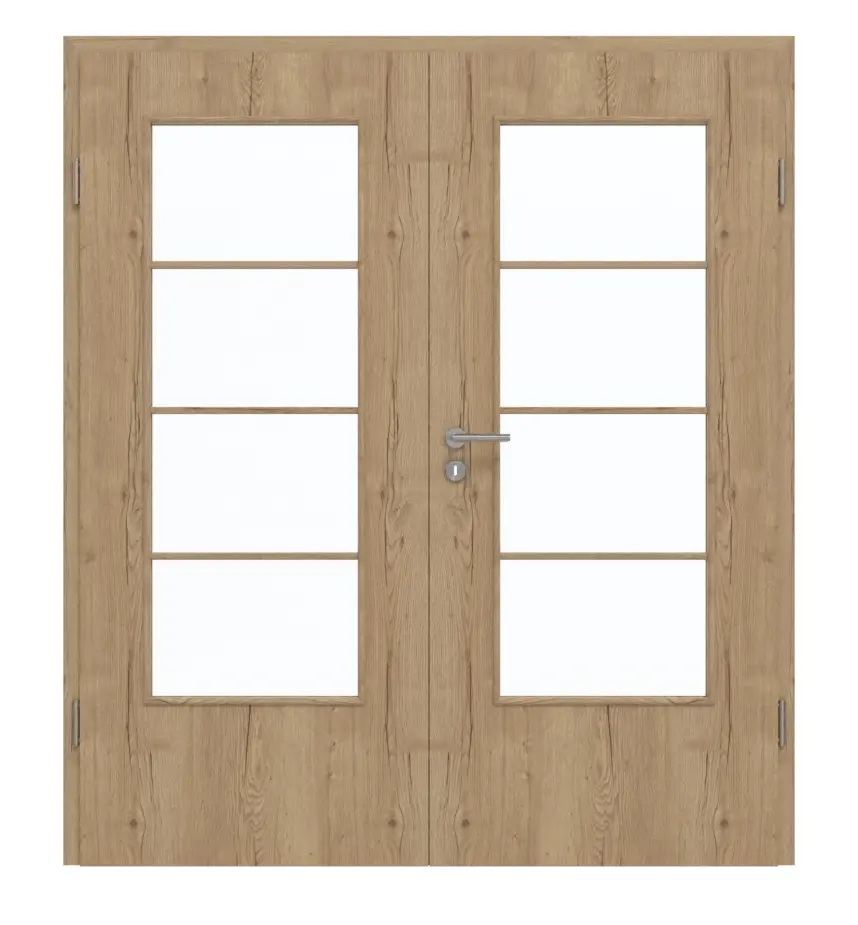 GARANT Drzwi dwuskrzydłowe wraz z ościeżnicą Authentic dąb szczelinowy GCK08 z przeszkleniem LA-DIN szprosy SP10