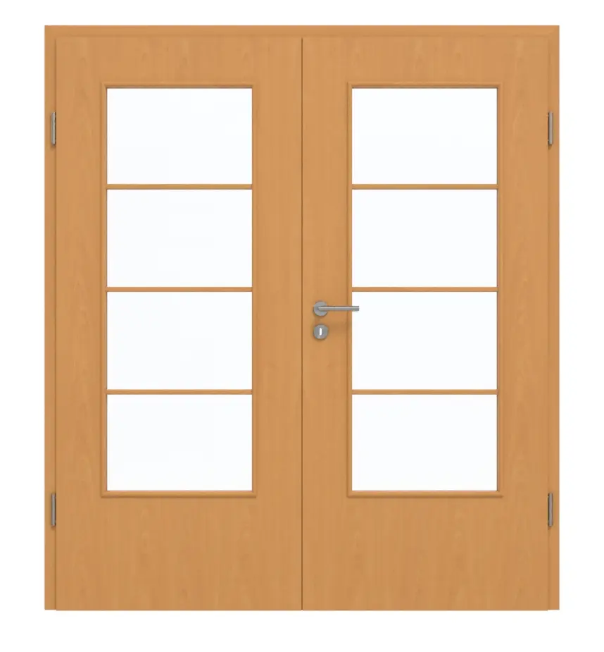 Frontansicht von GARANT Doppelflügeltür inkl. Zarge Buche Exklusiv GCK08 mit Lichtausschnitt LA-DIN Sprosse SP10