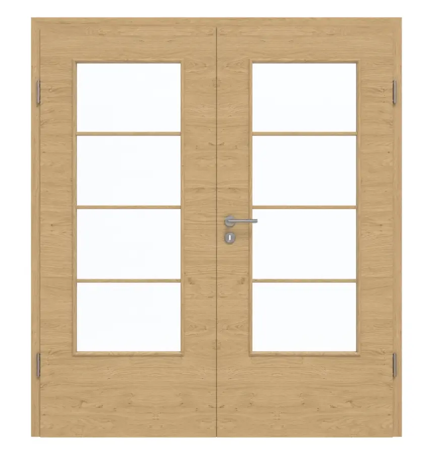 Drzwi dwuskrzydłowe GARANT wraz z ościeżnicą poprzeczną Authentic z dębu z sękami CePaL z wycięciem na światło LA-DIN i szprosami SP10