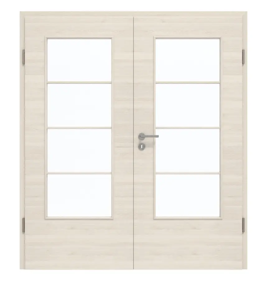 GARANT drzwi dwuskrzydłowe z ościeżnicą, wzdłuż Authentic perła GCK08 z przeszkleniem LA-DIN szprosem SP10