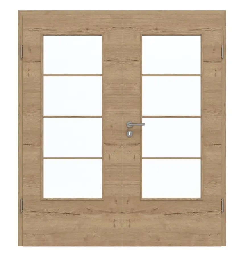 GARANT Drzwi dwuskrzydłowe wraz z ościeżnicą układ poprzeczny Authentic dąb szczelinowy GCK08 z przeszkleniem LA-DIN szprosy SP10