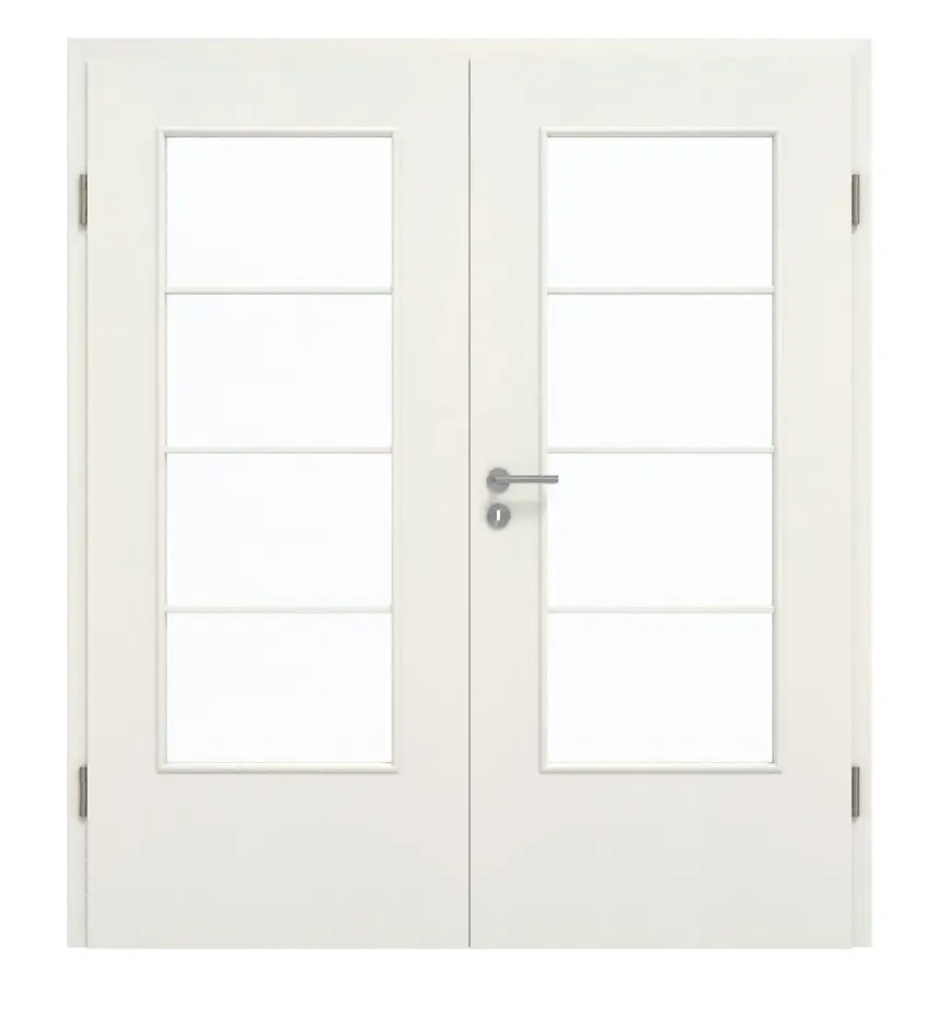 GARANT Drzwi dwuskrzydłowe wraz z ościeżnicą Biel ze strukturą Premium CePaL z przeszkleniem LA-DIN Szpros SP10