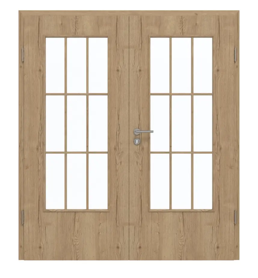 GARANT Drzwi dwuskrzydłowe wraz z ościeżnicą Authentic dąb szczelinowy CePaL z przeszkleniem LA-DIN szprosy SP2