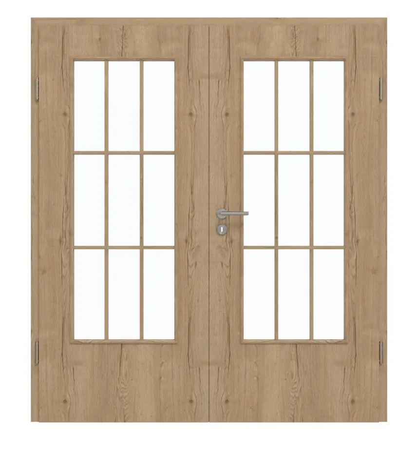 GARANT drzwi dwuskrzydłowe z ościeżnicą Authentic dąb szczelinowy GCK08 z przeszkleniem LA-DIN i szprosem SP2