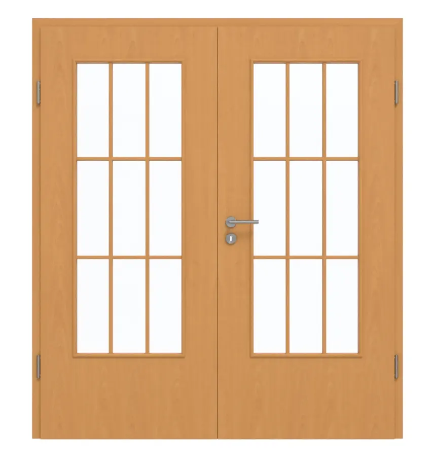 GARANT drzwi dwuskrzydłowe z ościeżnicą powierzchnia CPL buk ekskluzywny GCK08 z przeszkleniem LA-DIN szpros SP2