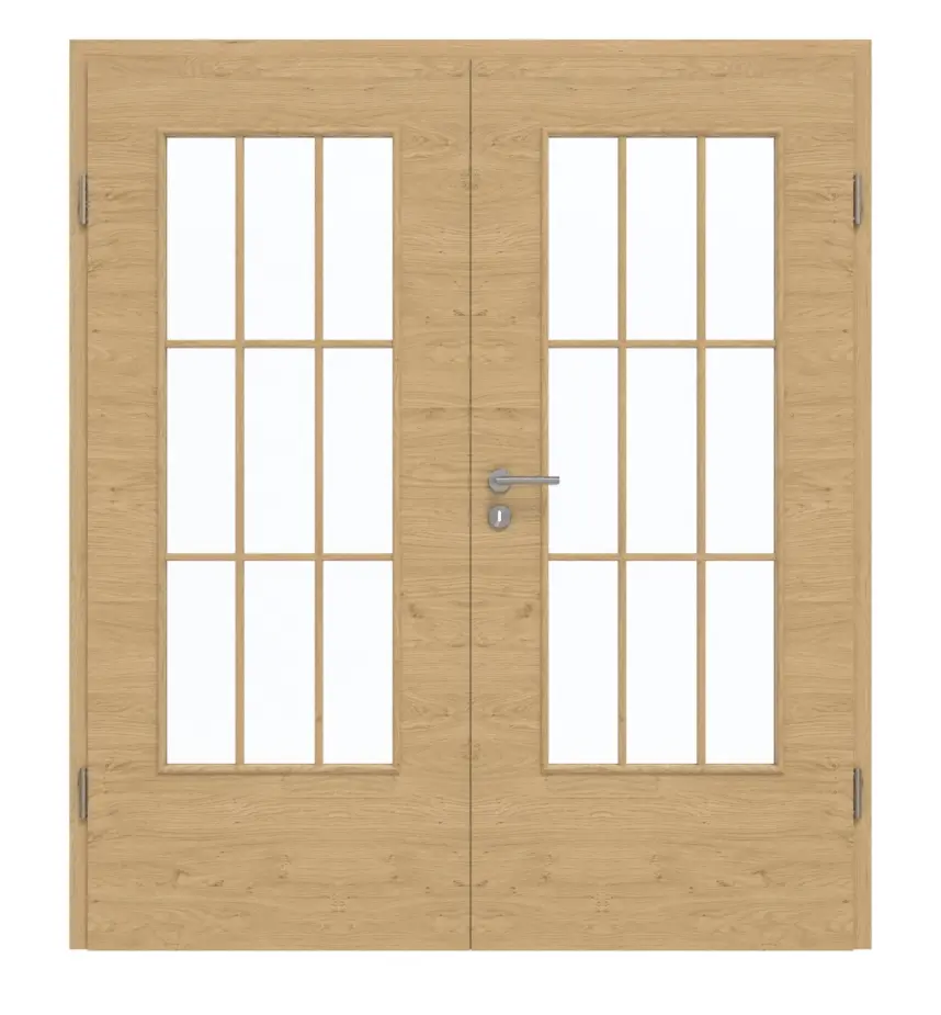 GARANT drzwi dwuskrzydłowe w zestawie z ościeżnicą wzdłuż Authentic dąb sękaty GCK08 z przeszkleniem LA-DIN szpros SP2