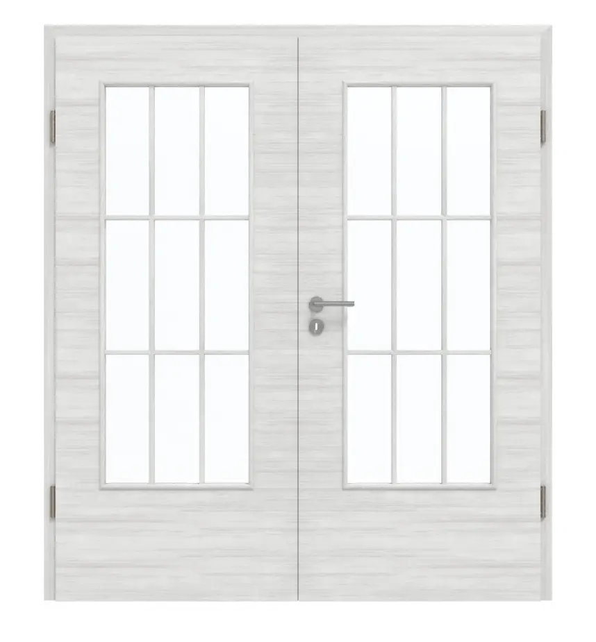 GARANT Drzwi dwuskrzydłowe wraz z ościeżnicą układ poprzeczny Authentic Grigio GCK08 z przeszkleniem LA-DIN szprosy SP2