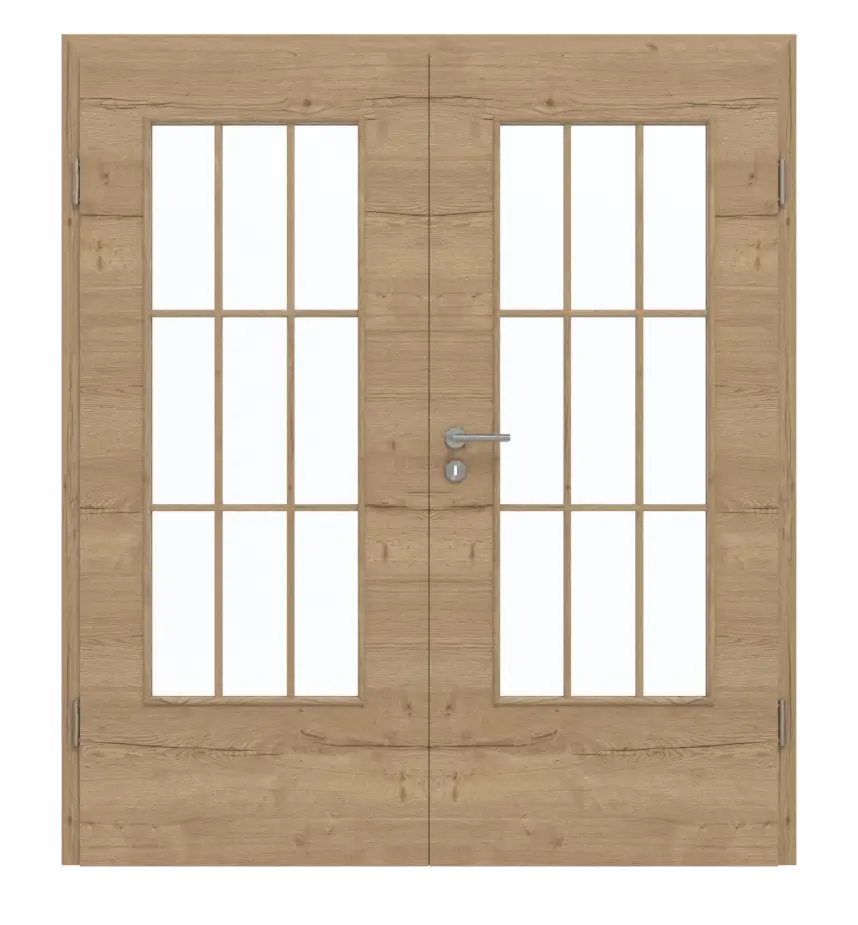 GARANT Drzwi dwuskrzydłowe z ościeżnicą Quer Authentic Risseiche CePaL z przeszkleniem LA-DIN, szpros SP2