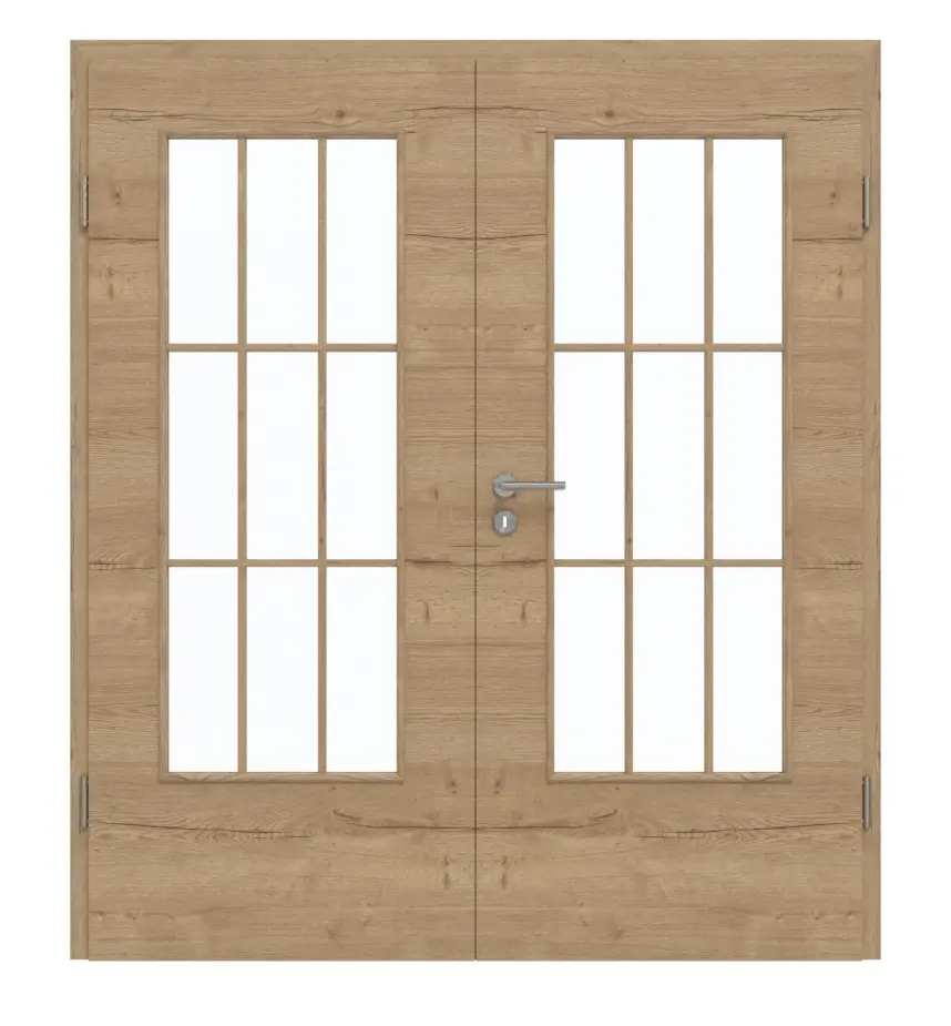 GARANT Drzwi dwuskrzydłowe wraz z ościeżnicą układ poprzeczny Authentic dąb szczelinowy GCK08 z przeszkleniem LA-DIN szprosy SP2