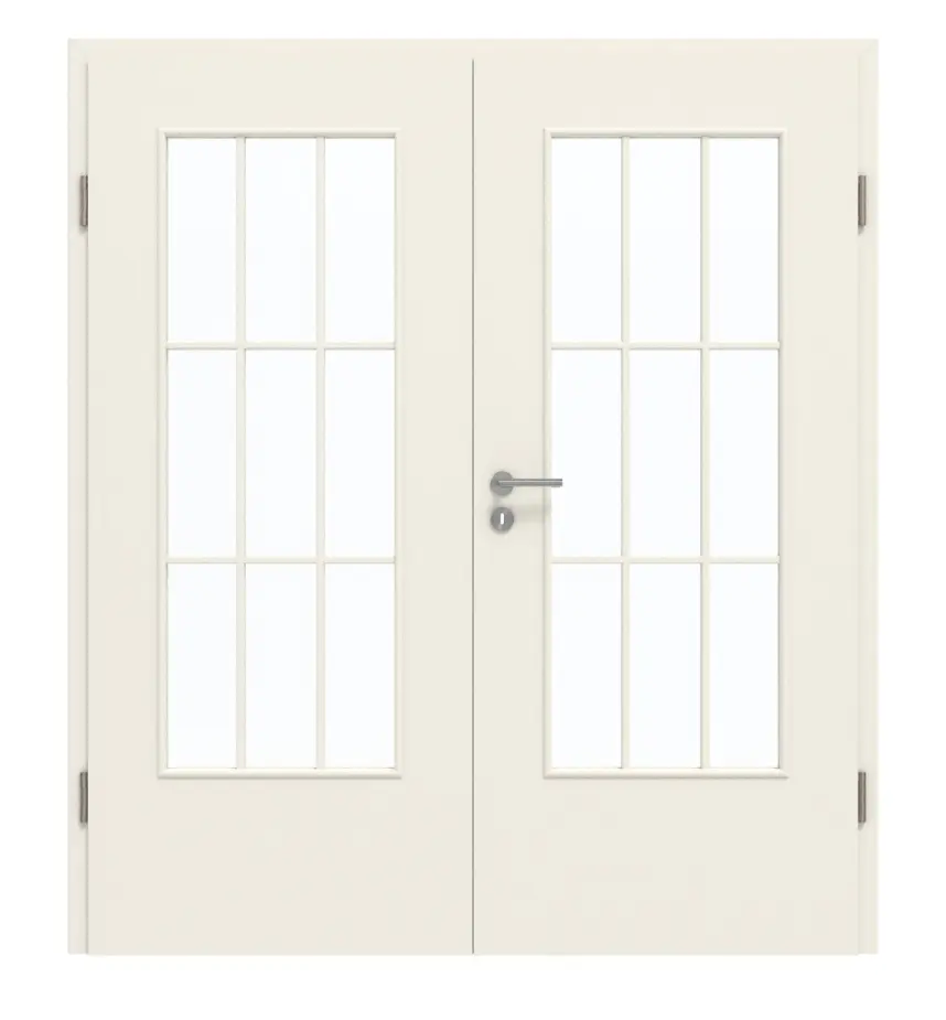 GARANT drzwi dwuskrzydłowe z ościeżnicą biały lakier 9010 CePaL z przeszkleniem LA-DIN szpros SP2