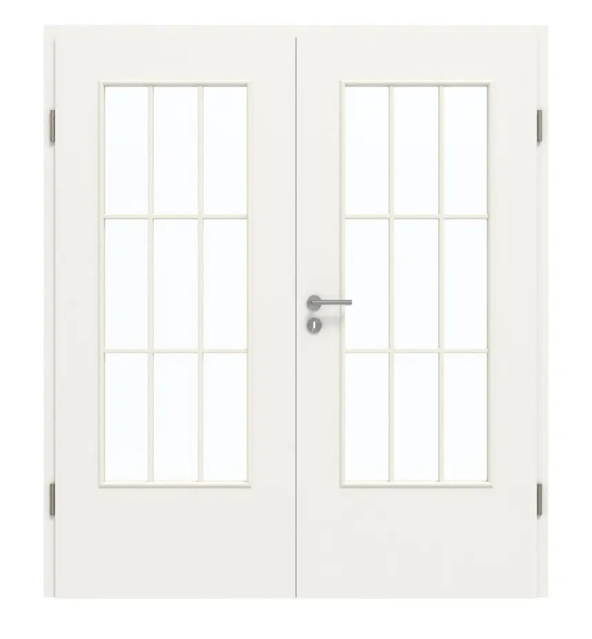 GARANT drzwi dwuskrzydłowe z ościeżnicą biały lakier 9016 GHK08 z przeszkleniem LA-DIN szprosem SP2