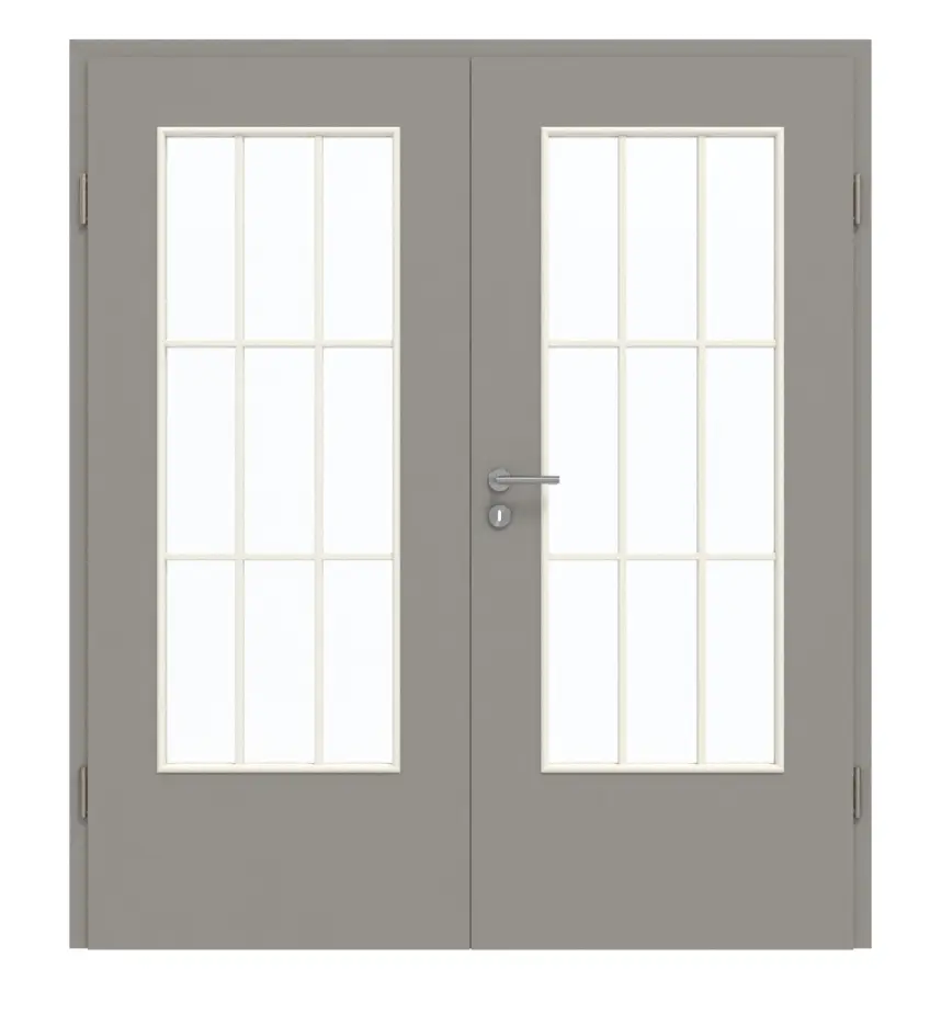 GARANT drzwi 2-skrzydłowe z ościeżnicą U12115SD szary platynowy GHK08 z przeszkleniem LA-DIN i szprosem SP2