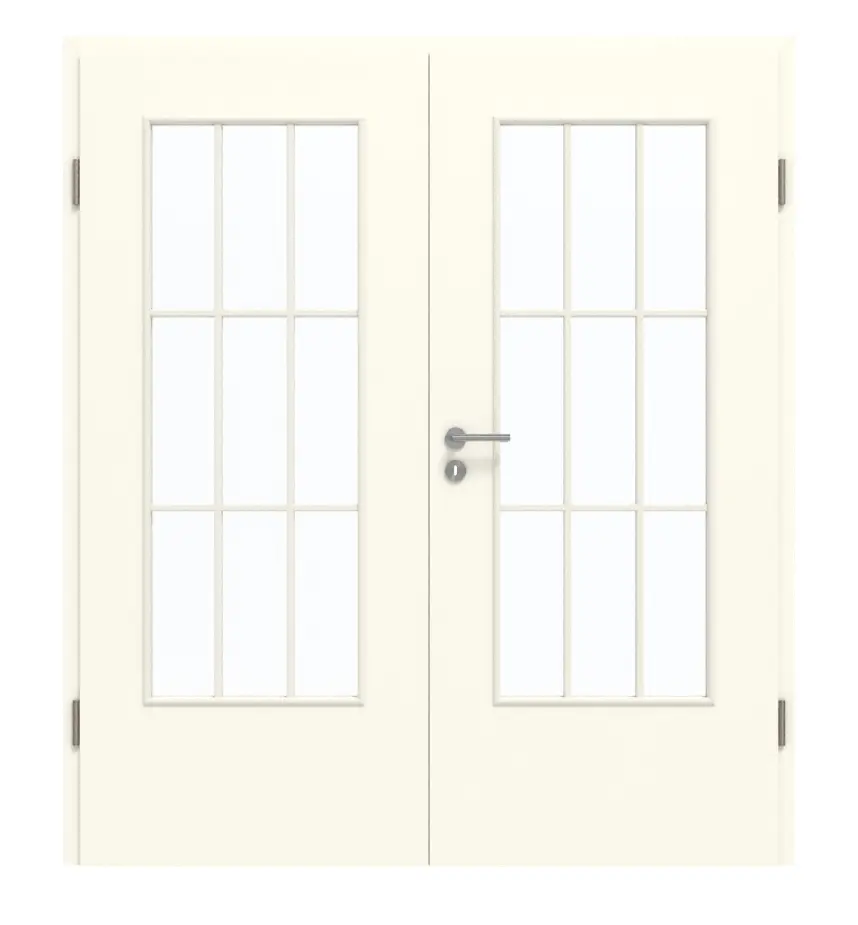 GARANT drzwi dwuskrzydłowe z ościeżnicą W980ST15 biel platynowa GHK08 z przeszkleniem LA-DIN i szprosem SP2