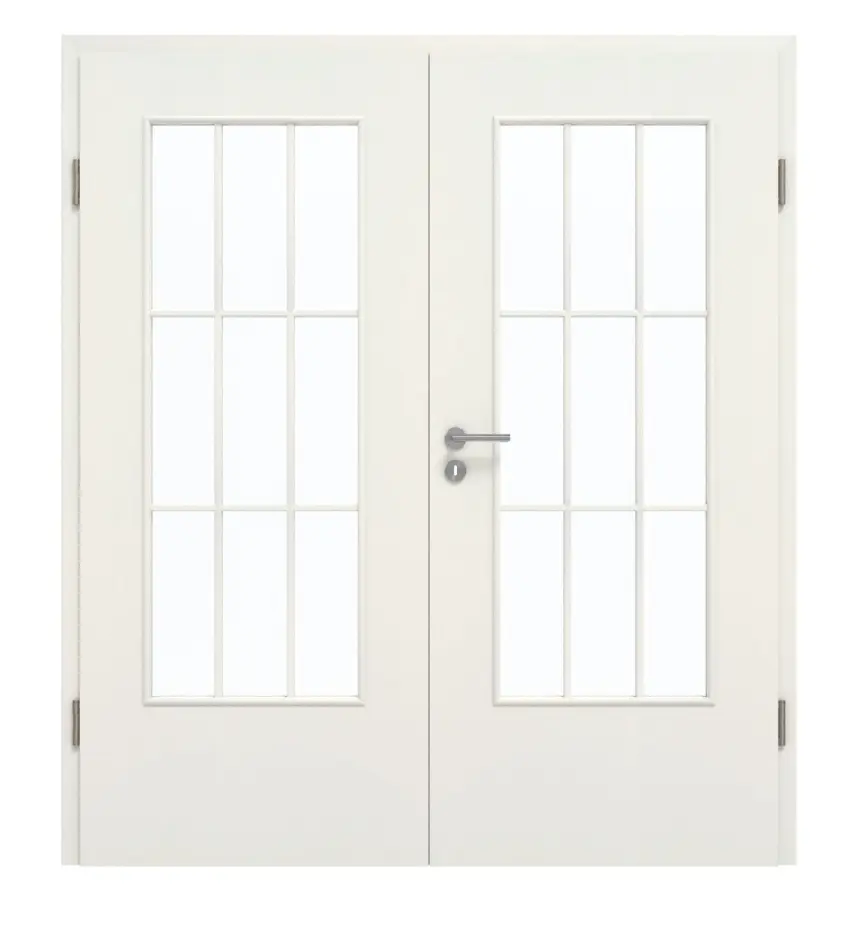 GARANT drzwi dwuskrzydłowe z ościeżnicą biel strukturalna Premium CePaL z przeszkleniem LA-DIN szpros SP2