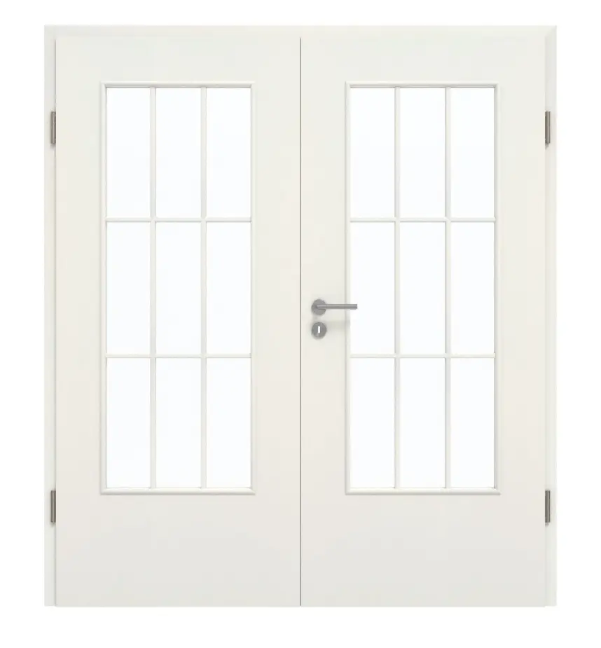 GARANT Drzwi dwuskrzydłowe wraz z ościeżnicą Biel ze strukturą Premium GCK08 z przeszkleniem LA-DIN Szpros SP2