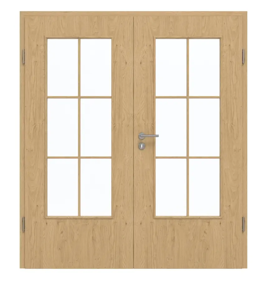 GARANT drzwi dwuskrzydłowe w zestawie z ościeżnicą Authentic dąb sękaty GCK08 z przeszkleniem LA-DIN i szprosem SP4