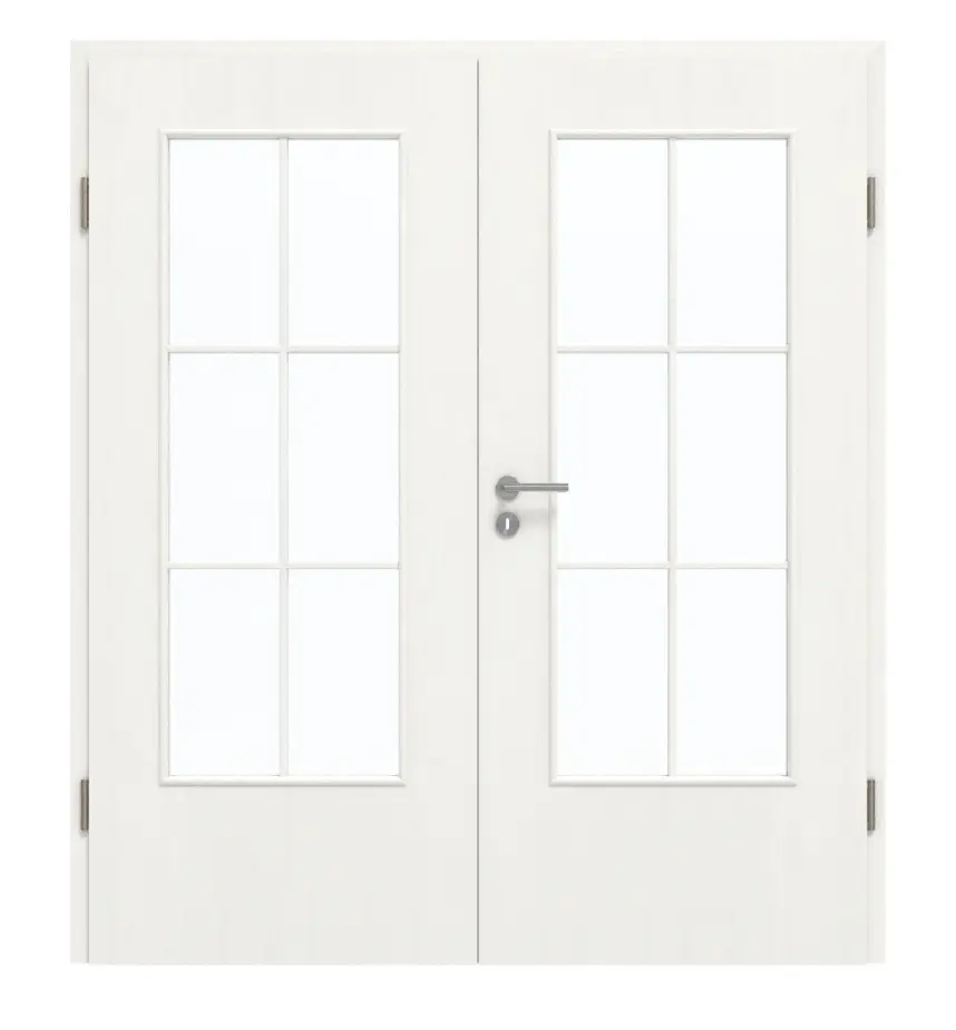 Frontansicht von GARANT Doppelflügeltür inkl. Zarge Authentic Bianco GCK08 mit Lichtausschnitt LA-DIN Sprosse SP4