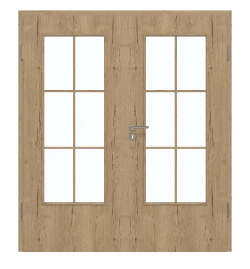 GARANT Drzwi podwójne wraz z ościeżnicą Authentic dąb szczelinowy GCK08 z przeszkleniem LA-DIN szpros SP4