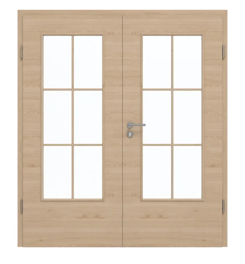 GARANT Drzwi podwójne wraz z ościeżnicą układ poprzeczny Authentic Achat CePaL z przeszkleniem LA-DIN szprosy SP4