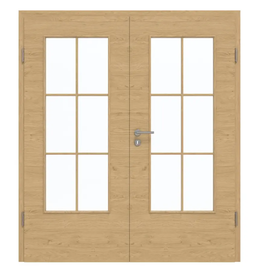 Drzwi dwuskrzydłowe GARANT wraz z ościeżnicą układ poprzeczny Authentic z dąb z sękami CePaL z przeszkleniem LA-DIN i szprosy SP4