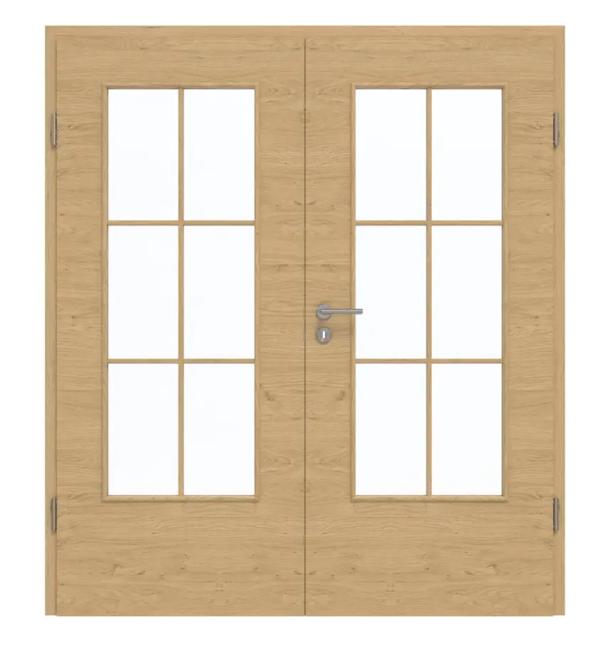 GARANT Drzwi dwuskrzydłowe wraz z ościeżnicą układ poprzeczny Authentic dąb z sękami GCK08 z przeszkleniem LA-DIN szprosy SP4