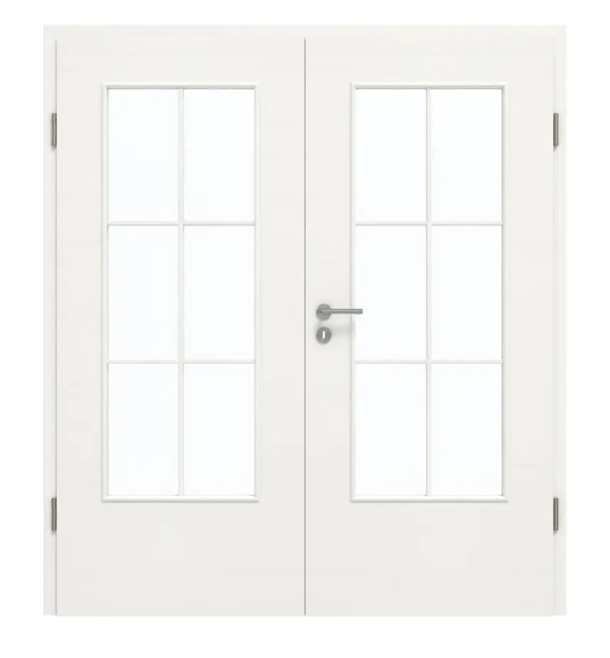 GARANT Drzwi dwuskrzydłowe wraz z ościeżnicą układ poprzeczny Authentic Bianco CePaL z przeszkleniem LA-DIN szprosy SP4