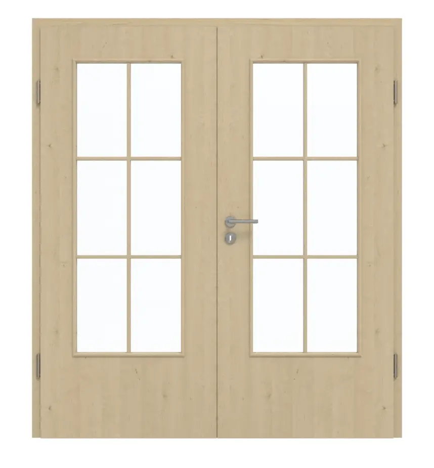 GARANT Drzwi dwuskrzydłowe wraz z ościeżnicą Natura klon GCK08 z przeszkleniem LA-DIN szprosy SP4