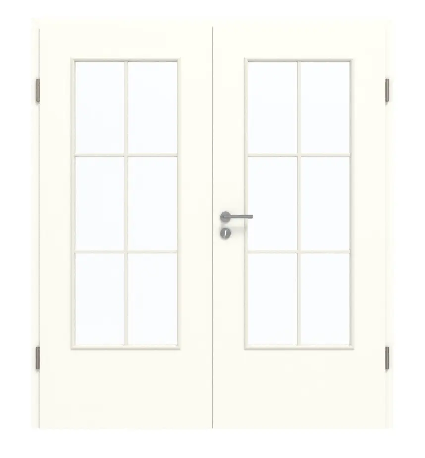 GARANT Drzwi dwuskrzydłowe wraz z ościeżnicą U11026SD kryształowa biel GHK08 z przeszkleniem LA-DIN szprosy SP4