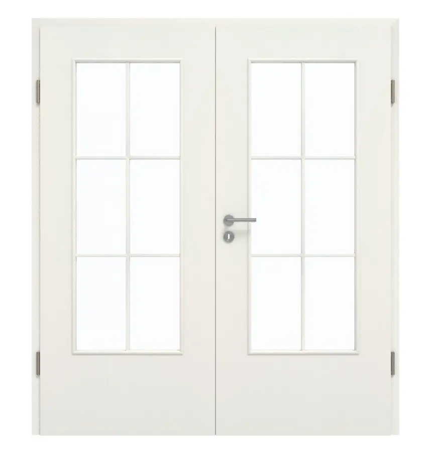 GARANT Drzwi dwuskrzydłowe wraz z ościeżnicą Biel ze strukturą Premium GCK08 z przeszkleniem LA-DIN Szpros SP4