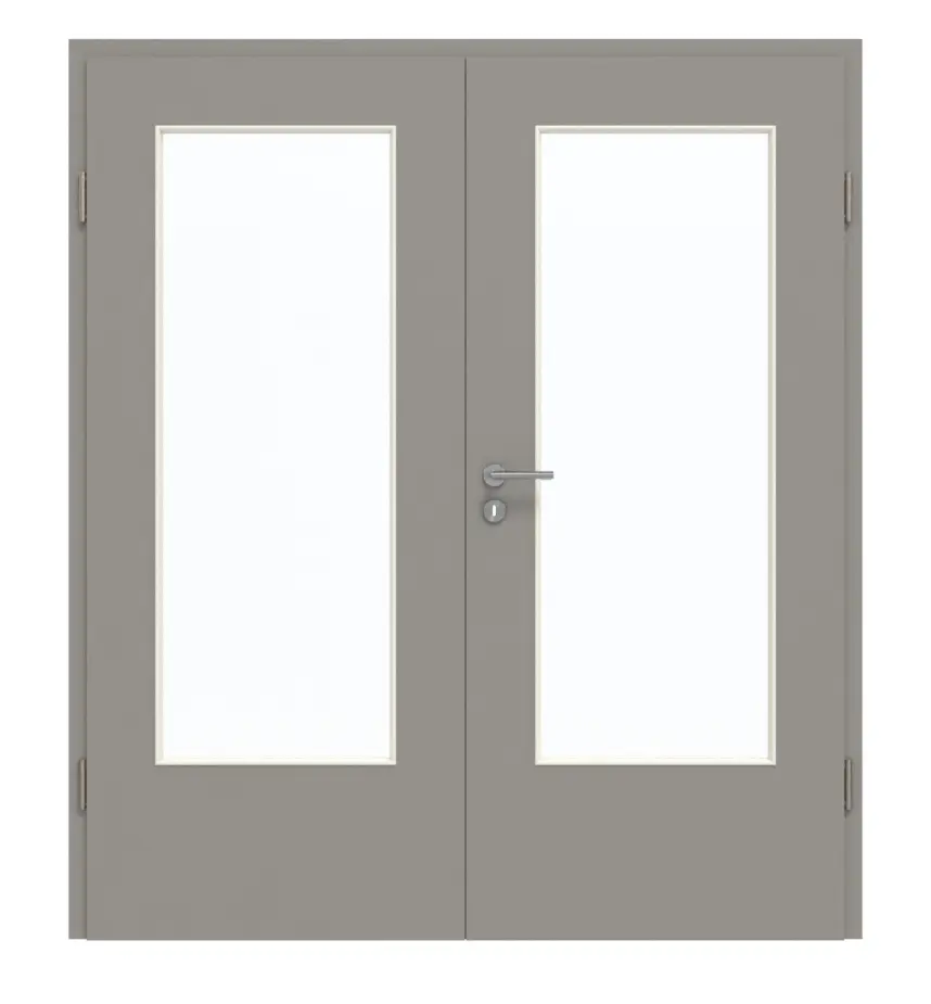 GARANT drzwi dwuskrzydłowe z ościeżnicą U12115SD szary platynowy GHK08 z wycięciem na szybę LA-DIN