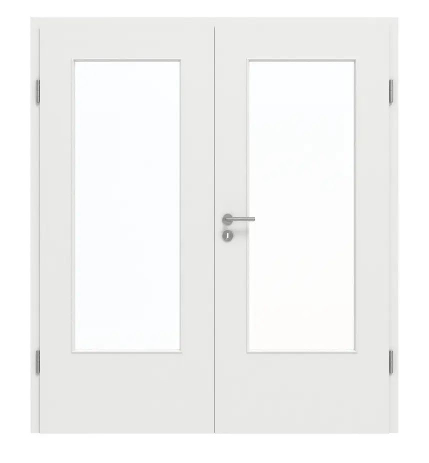 GARANT Drzwi dwuskrzydłowe wraz z ościeżnicą, matowe, biały lakier 9016 G-TEC z przeszkleniem LA-DIN