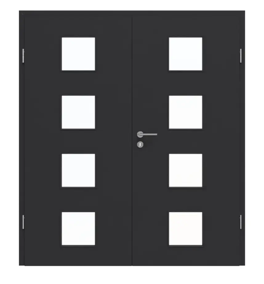 GARANT drzwi dwuskrzydłowe z ościeżnicą matowy RAL 9005 G-TEC z przeszkleniem LA-10