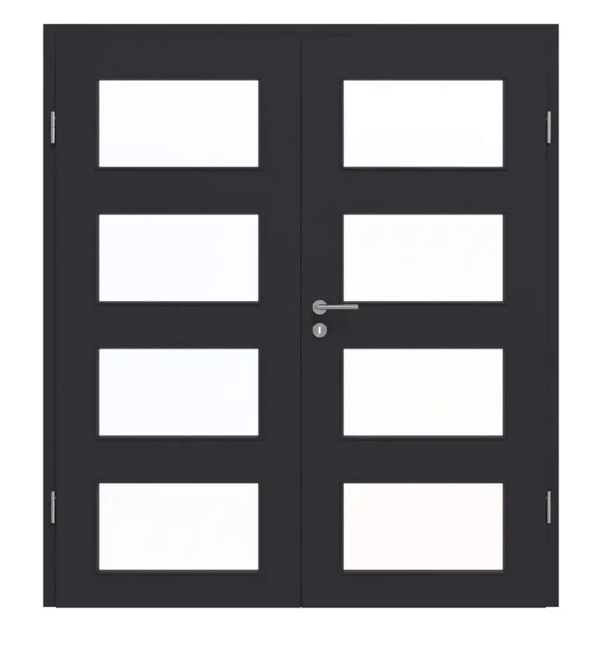 GARANT drzwi dwuskrzydłowe z ościeżnicą matowy RAL 9005 G-TEC z przeszkleniem LA-11