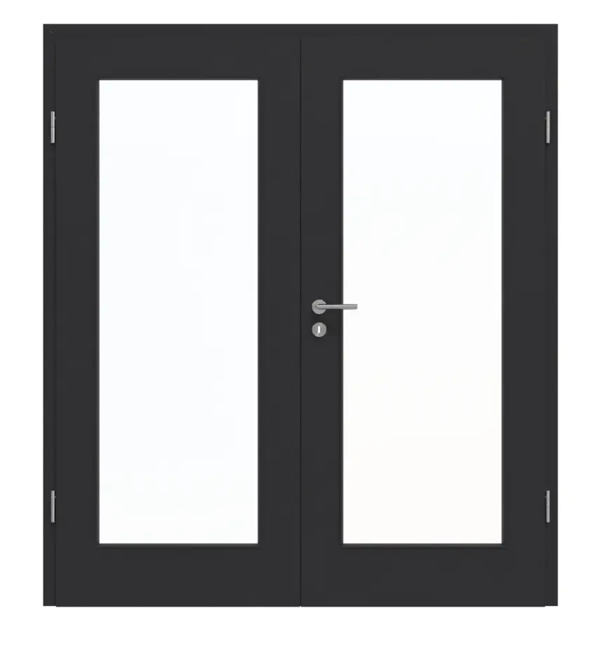 GARANT drzwi 2-skrzydłowe w zestawie z ościeżnicą matowy RAL 9005 G-TEC z przeszkleniem LA-2